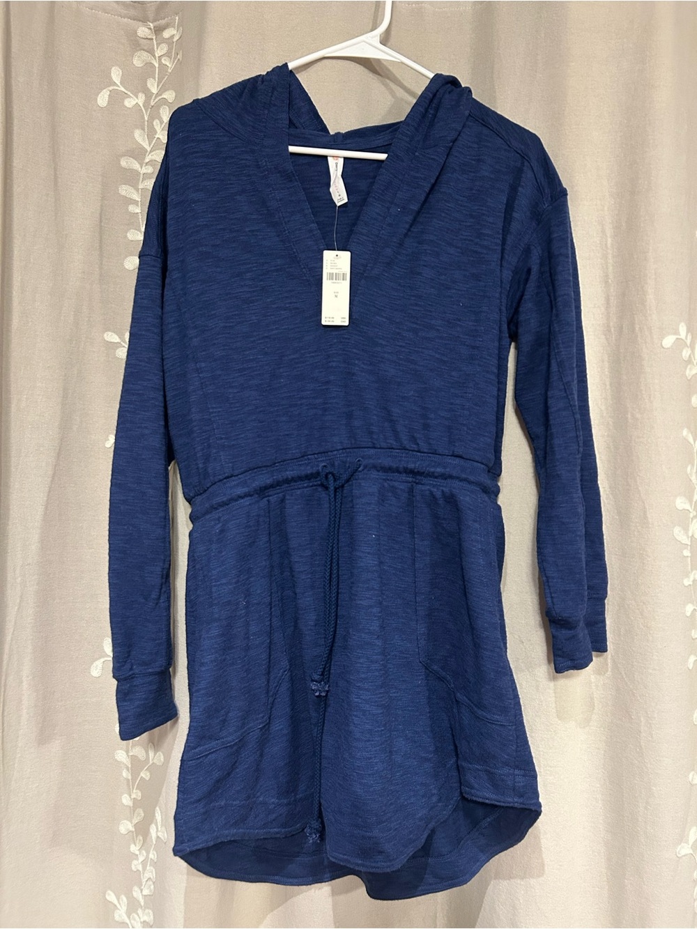 Women's Navy Hooded Romper - Cozy Drawstring Waist